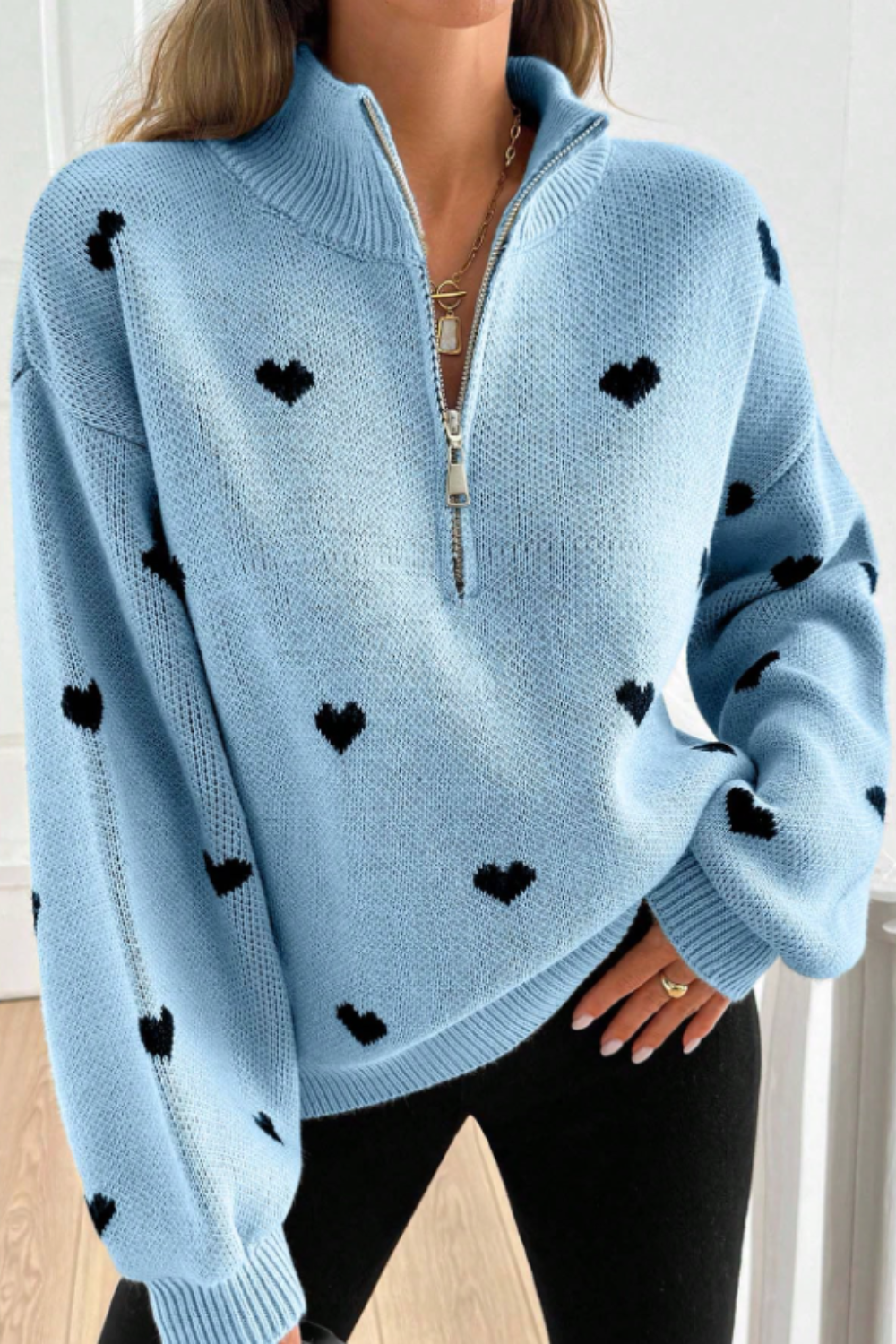 Cassia | Heart Half-Zip Sweater