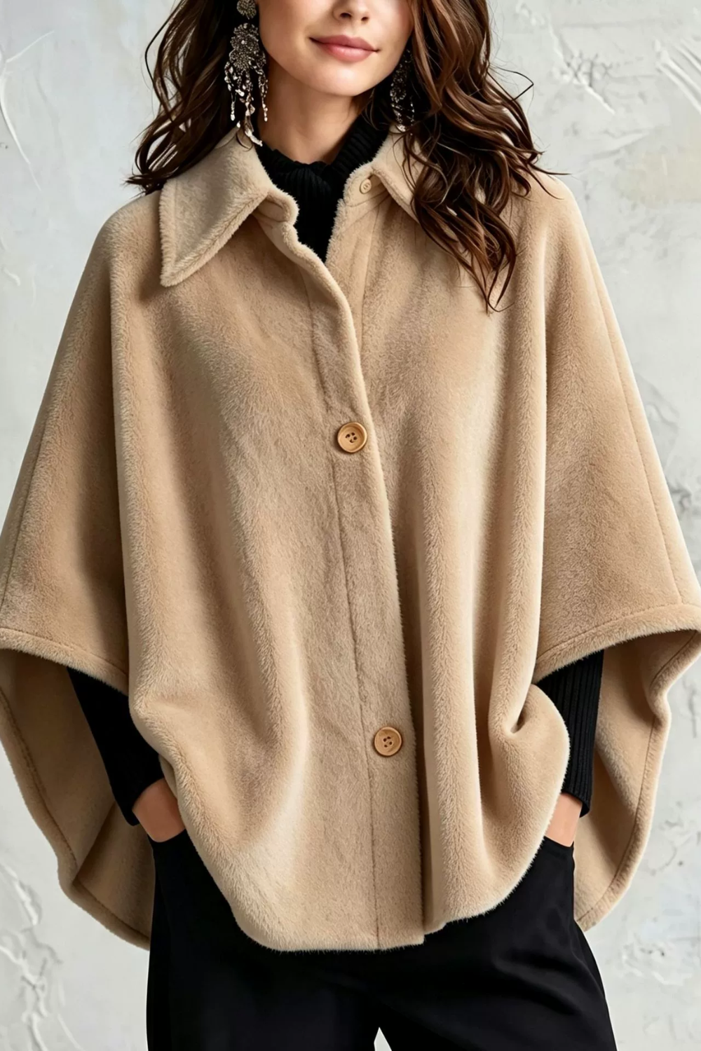 Delaney Flannel Cape-Sleeve Poncho