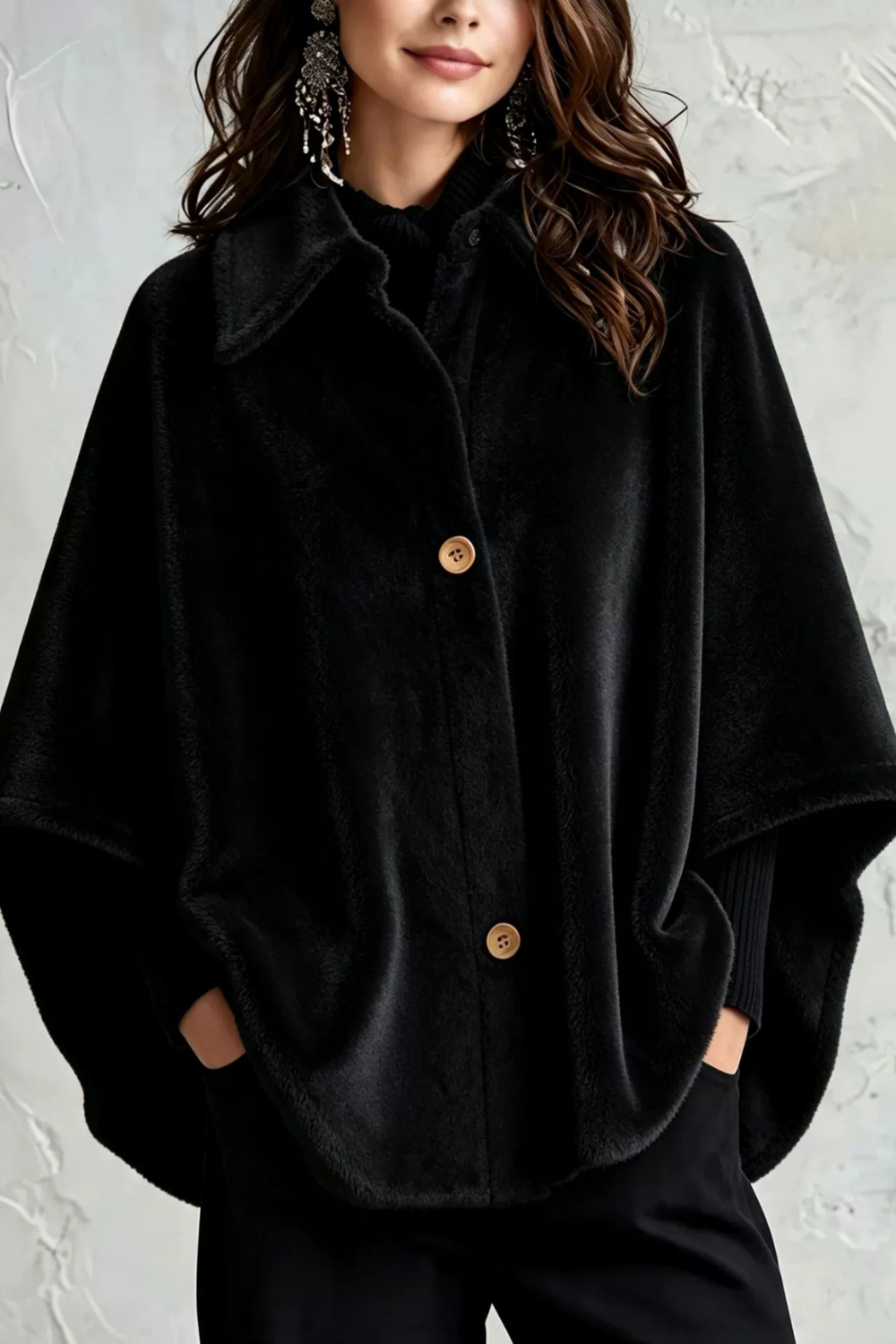 Delaney Flannel Cape-Sleeve Poncho