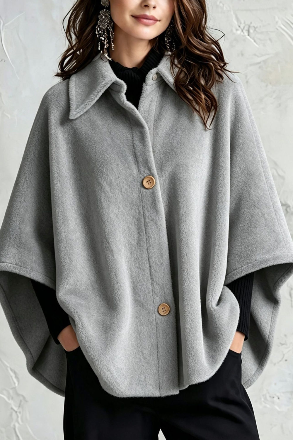 Delaney Flannel Cape-Sleeve Poncho