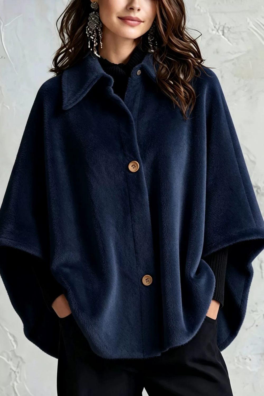 Delaney Flannel Cape-Sleeve Poncho