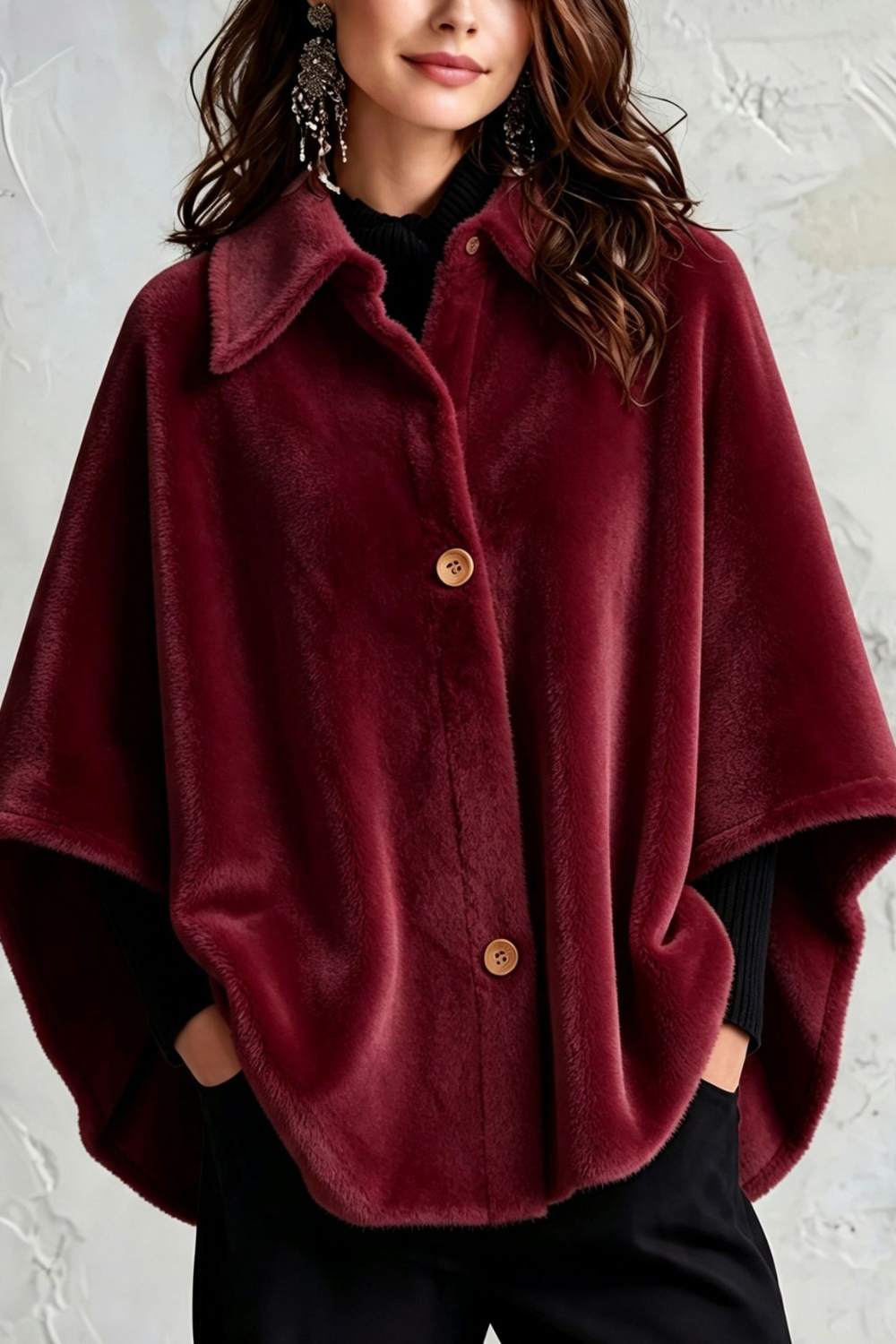 Delaney Flannel Cape-Sleeve Poncho