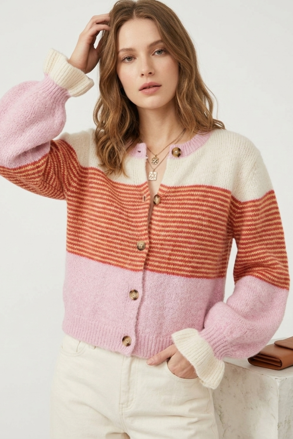 Marlowe | Striped Batwing Button Cardigan