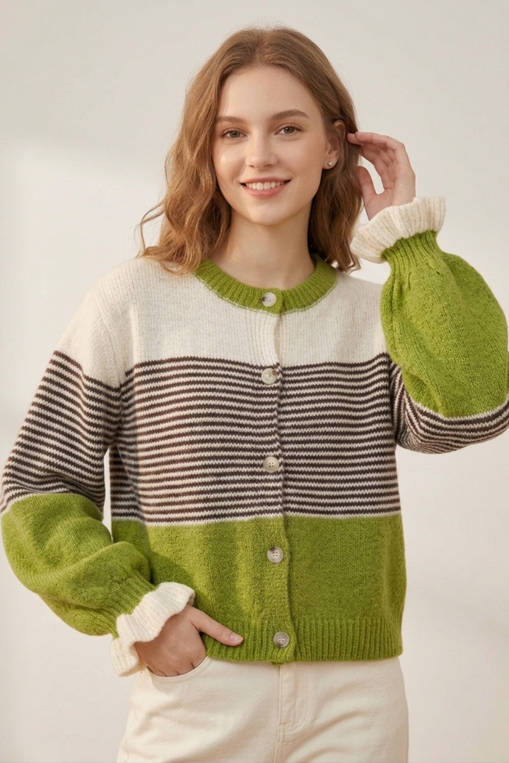 Marlowe | Striped Batwing Button Cardigan