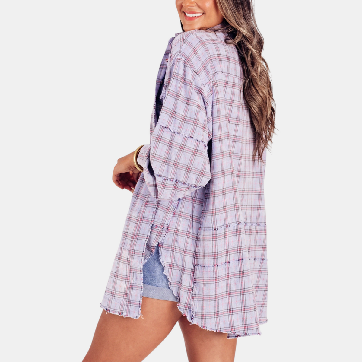 Cloé - Flannel Shirt Oversized Long Sleeve Blouse