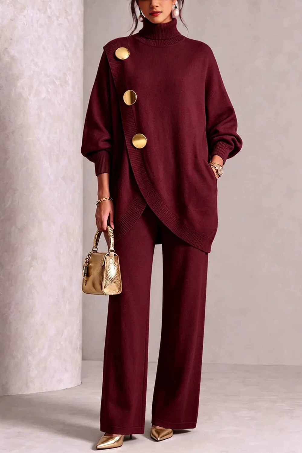 Colette | Metal Button Knit Two-Piece Set