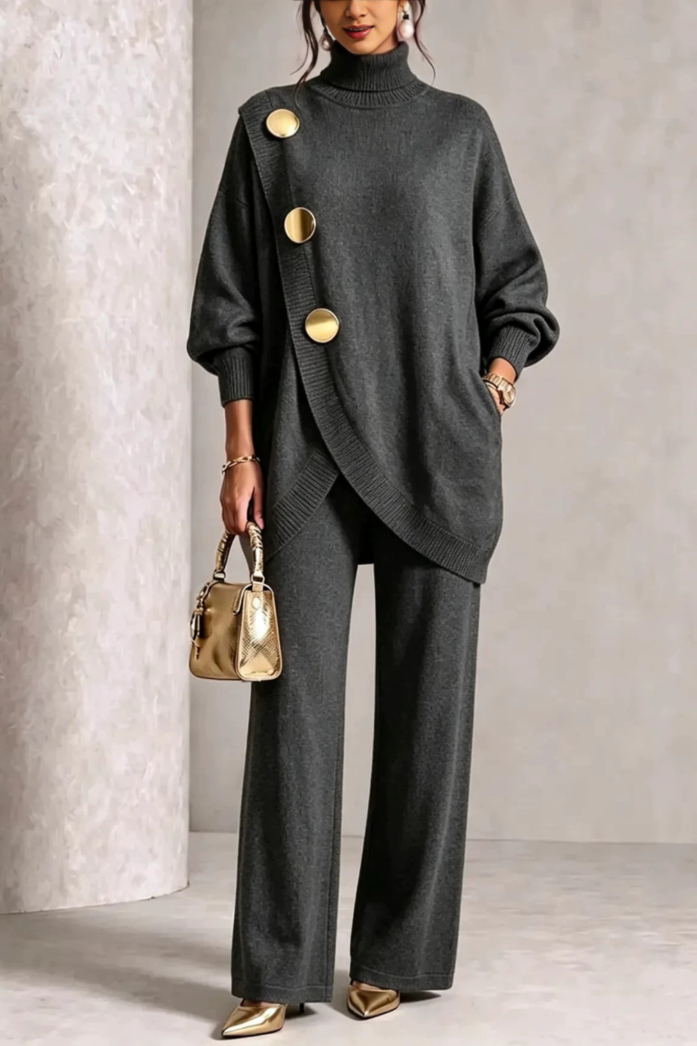 Colette | Metal Button Knit Two-Piece Set