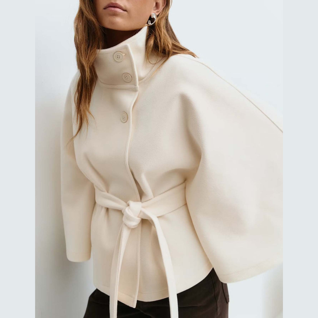 Seraphina | Belted Cape Coat with Stand Collar
