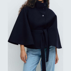 Seraphina | Belted Cape Coat with Stand Collar