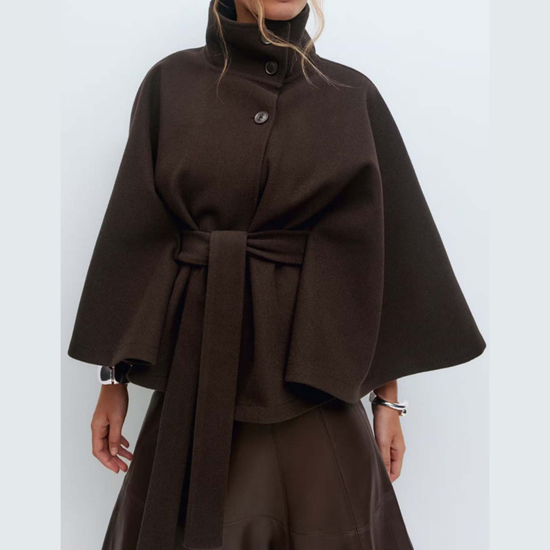 Seraphina | Belted Cape Coat with Stand Collar