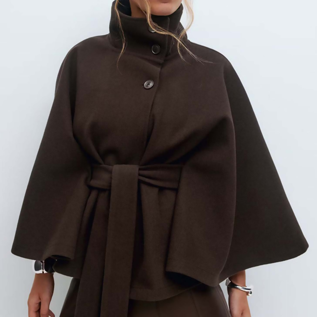 Seraphina | Belted Cape Coat with Stand Collar