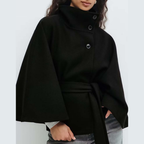 Seraphina | Belted Cape Coat with Stand Collar