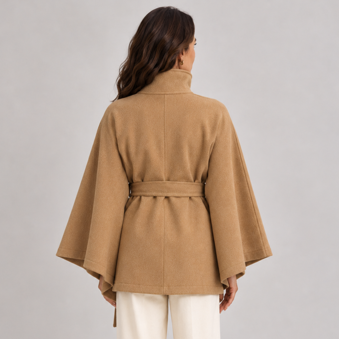 Seraphina | Belted Cape Coat with Stand Collar