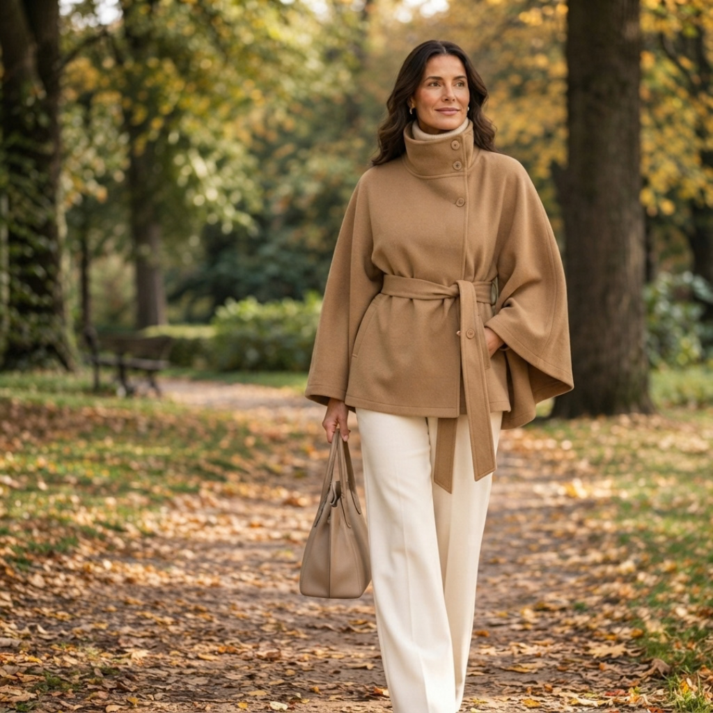 Seraphina | Belted Cape Coat with Stand Collar