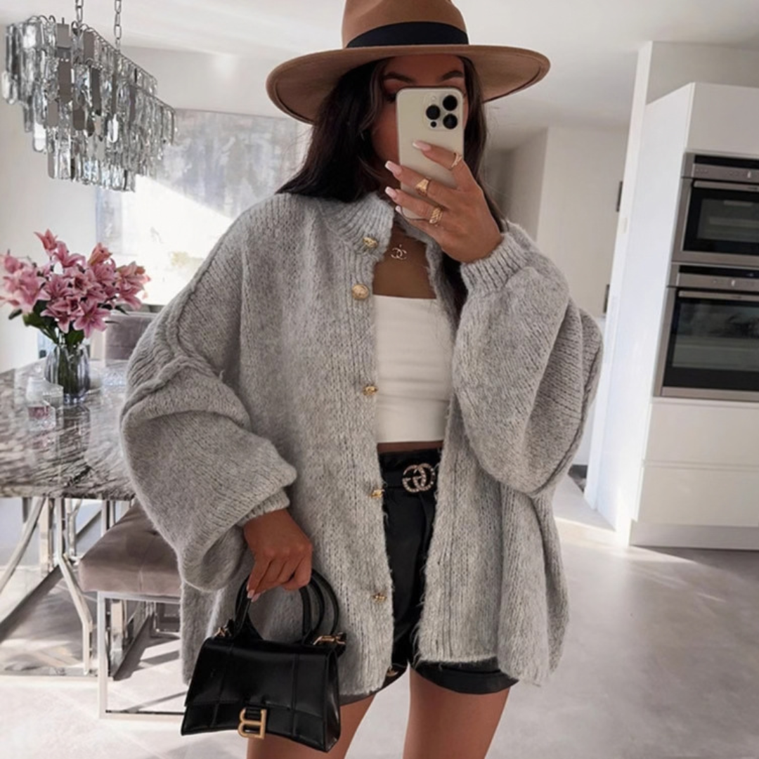 Thalia | Relaxed Puff-Sleeve Knit Cardigan