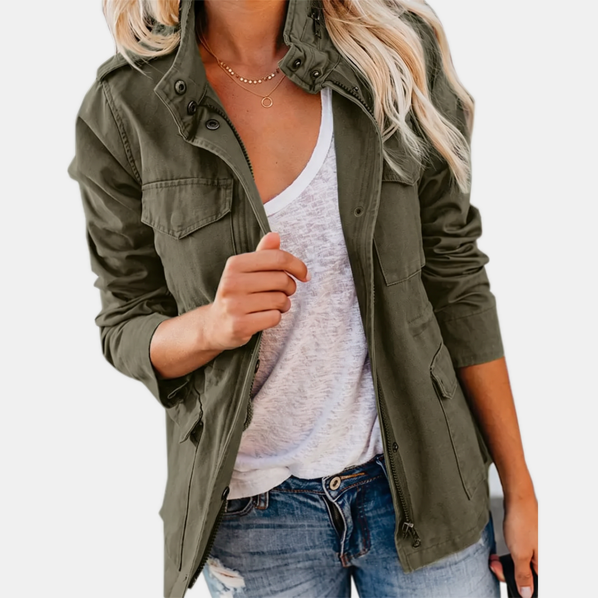 Charlotte -  Cargo Jacket with Multi Pocket Drawstring Waist