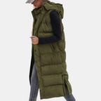 Eliza - Puffer Vest Quilted Hooded Maxi Length Button Down