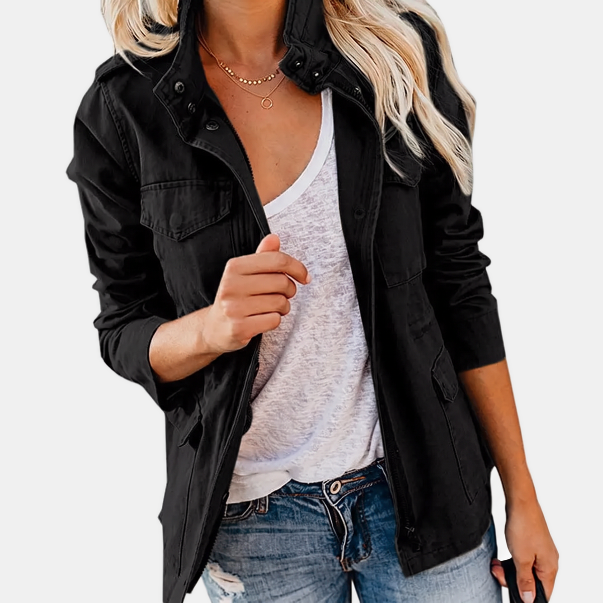 Charlotte -  Cargo Jacket with Multi Pocket Drawstring Waist
