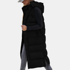 Eliza - Puffer Vest Quilted Hooded Maxi Length Button Down