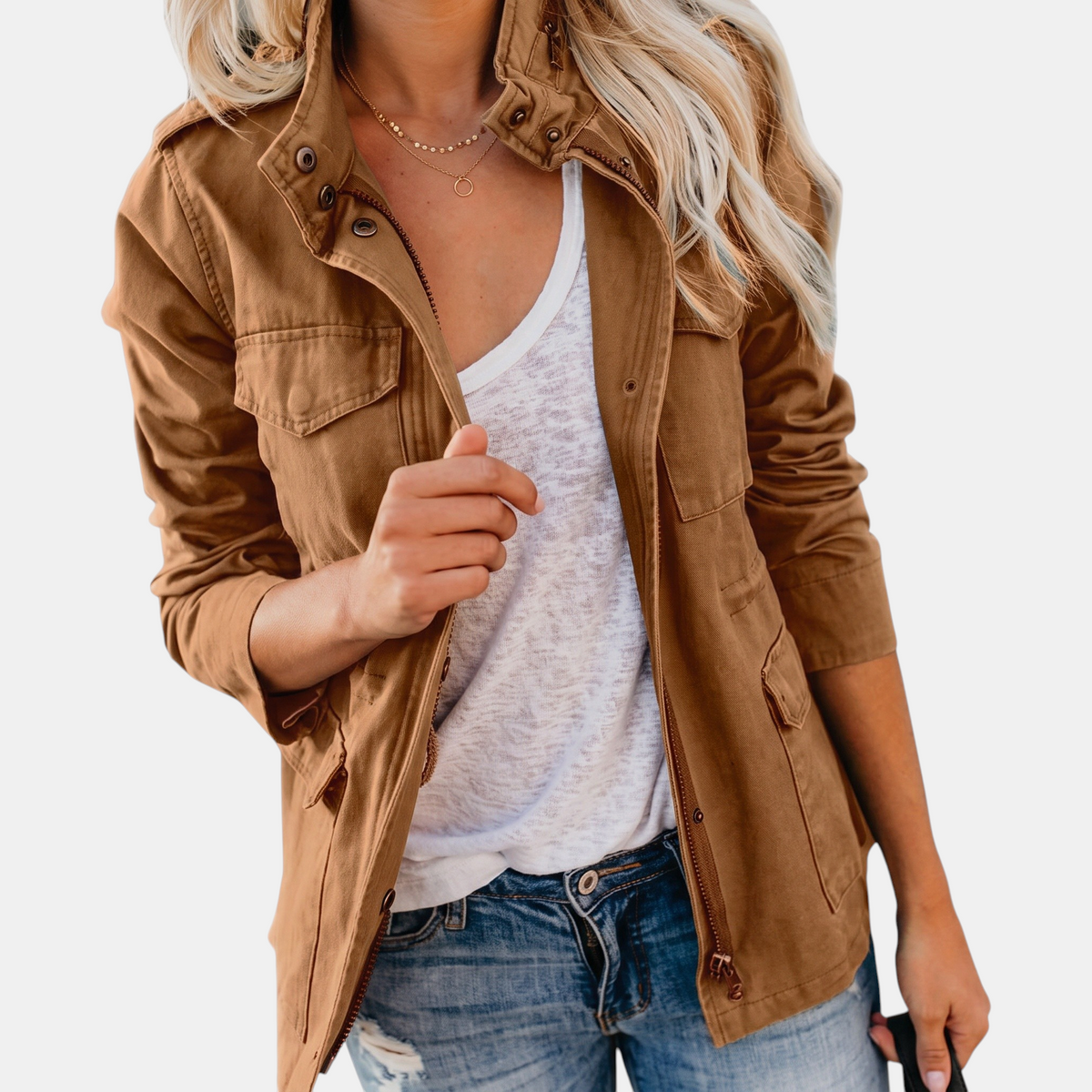 Charlotte -  Cargo Jacket with Multi Pocket Drawstring Waist