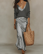 Solène | Chic Slip Dress with Cozy Knit Set