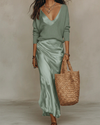 Solène | Chic Slip Dress with Cozy Knit Set