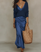 Solène | Chic Slip Dress with Cozy Knit Set