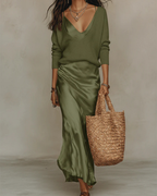 Solène | Chic Slip Dress with Cozy Knit Set