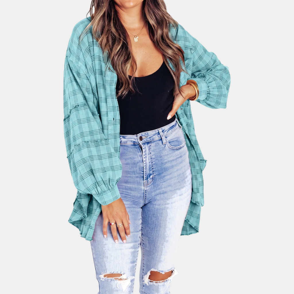 Cloé - Flannel Shirt Oversized Long Sleeve Blouse