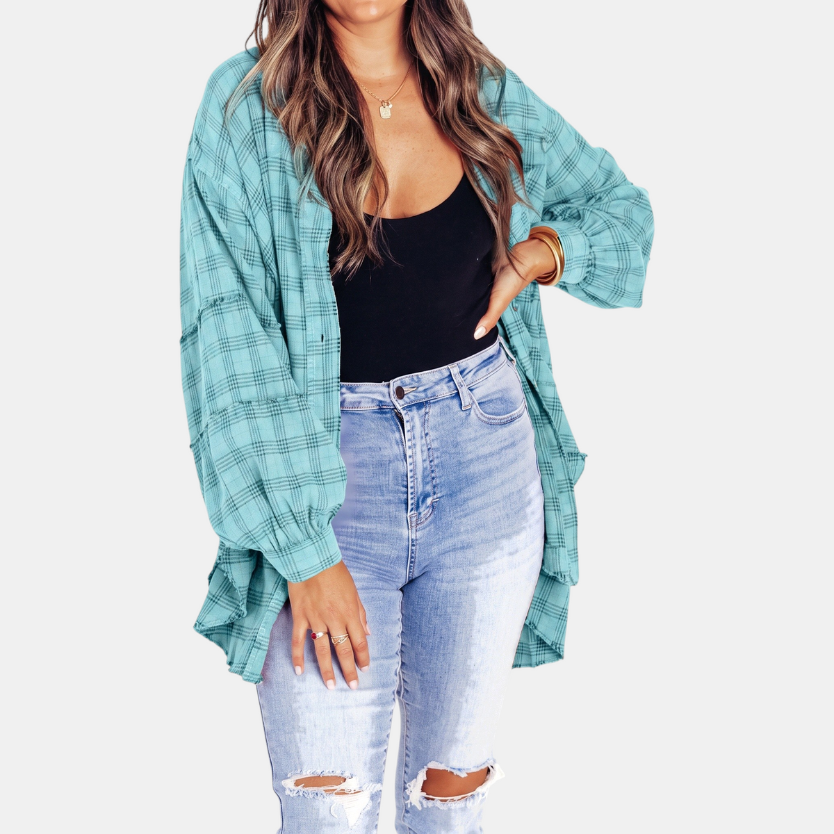 Cloé - Flannel Shirt Oversized Long Sleeve Blouse
