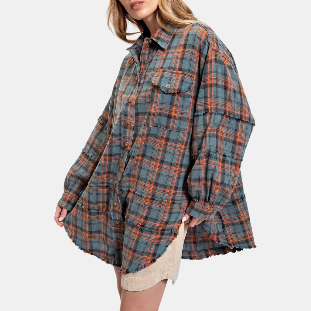 Cloé - Flannel Shirt Oversized Long Sleeve Blouse