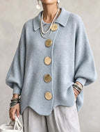 Elvinia | Oversized Collared Cardigan With Large Metal Buttons