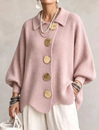 Elvinia | Oversized Collared Cardigan With Large Metal Buttons
