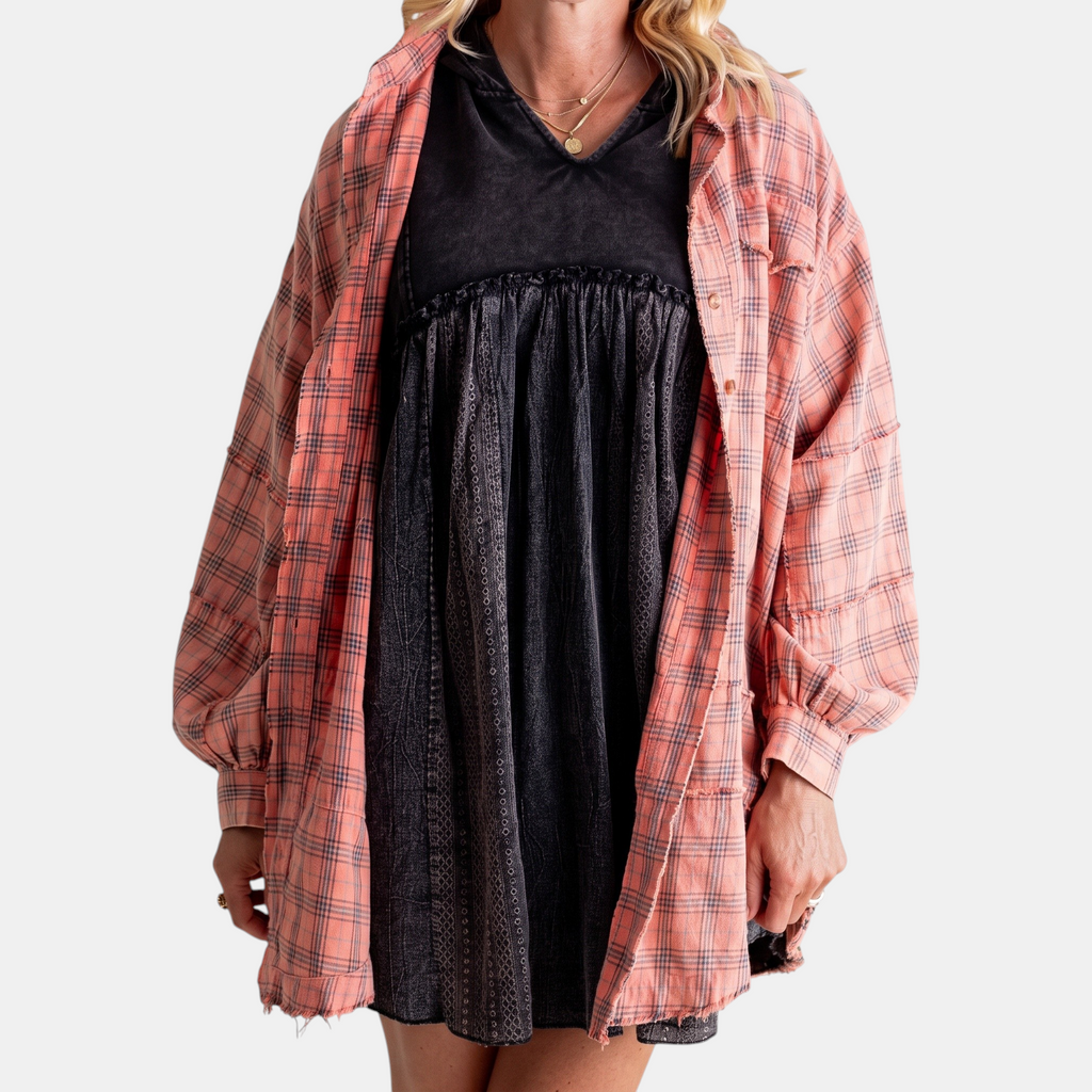 Cloé - Flannel Shirt Oversized Long Sleeve Blouse