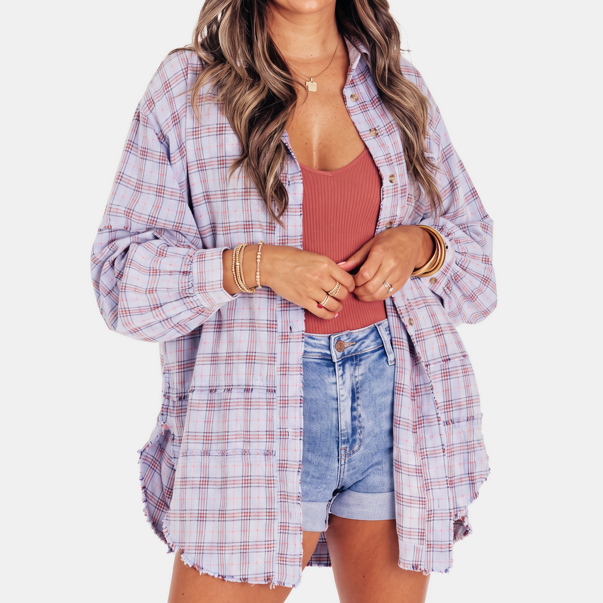 Cloé - Flannel Shirt Oversized Long Sleeve Blouse