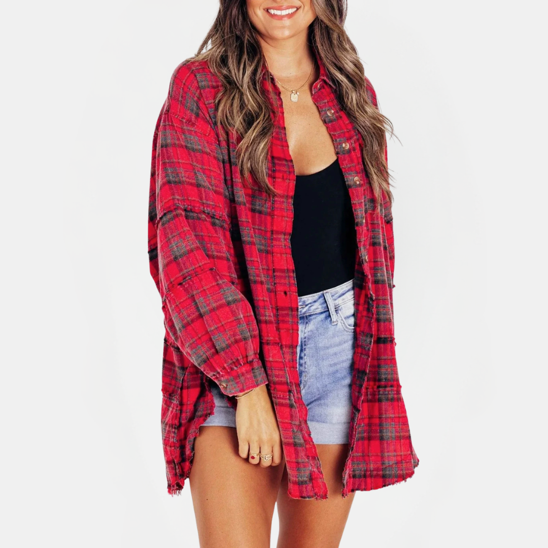 Cloé - Flannel Shirt Oversized Long Sleeve Blouse