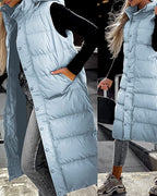 Eliza - Puffer Vest Quilted Hooded Maxi Length Button Down