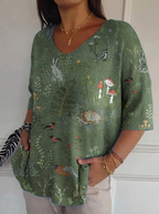 Woodland And Animals Repeat Pattern Printed Women's Casual Pullover Knit
