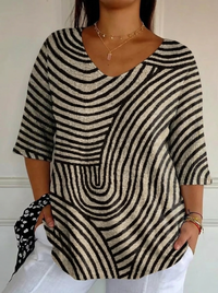 Women's Retro Geometric Art Round Line Print Casual Pullover Knit