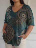 Women's Vintage Circle Totem Abstract Geometry Casual Pullover Knit