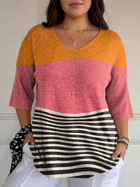 Women's Abstract Line Pattern Art Print Casual Knit Pullover