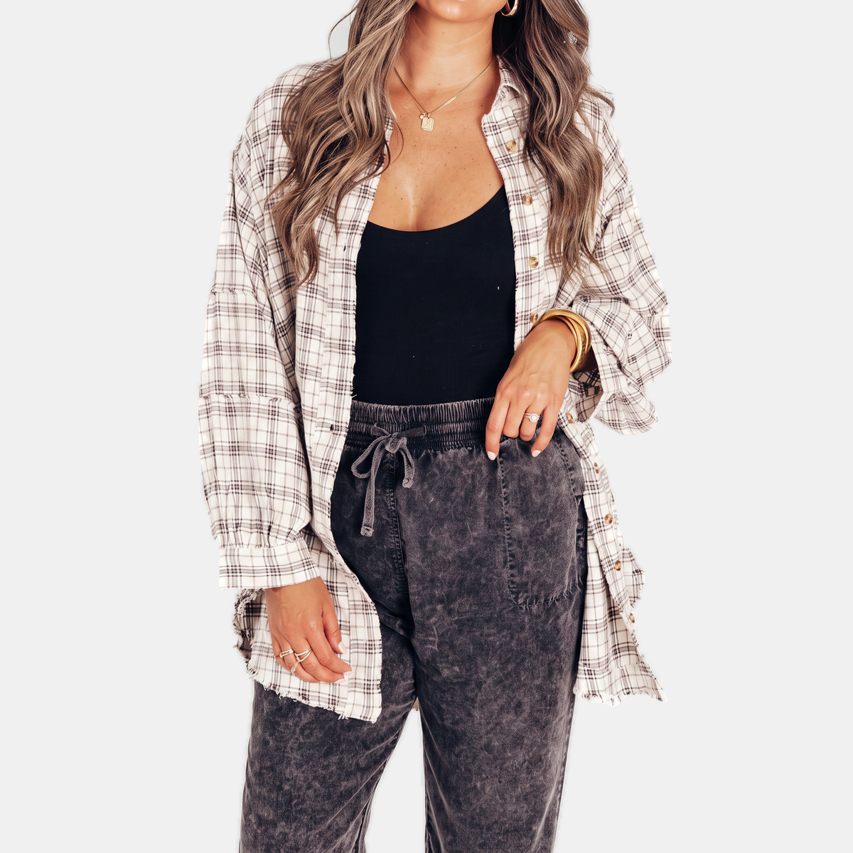 Cloé - Flannel Shirt Oversized Long Sleeve Blouse