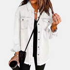Women's Raw Hem Snap Button Washed Denim Jacket