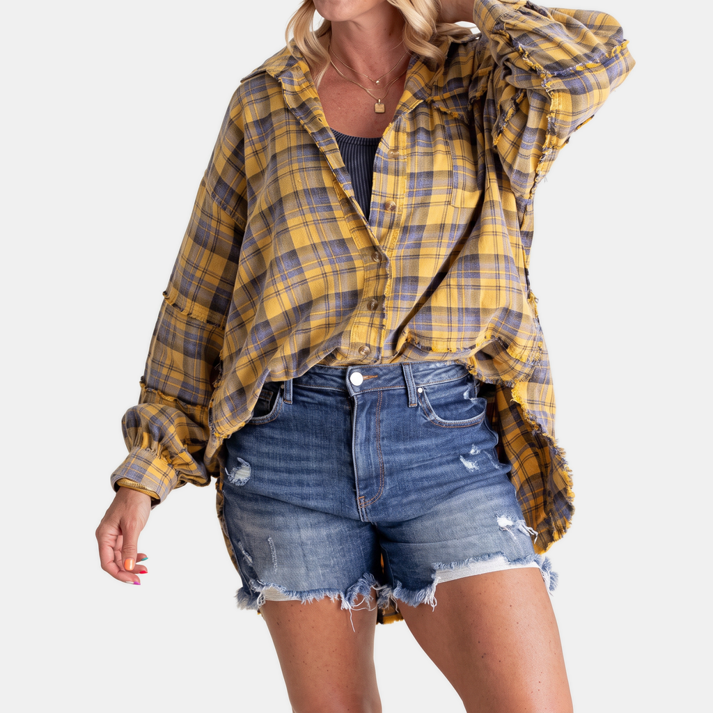 Cloé - Flannel Shirt Oversized Long Sleeve Blouse