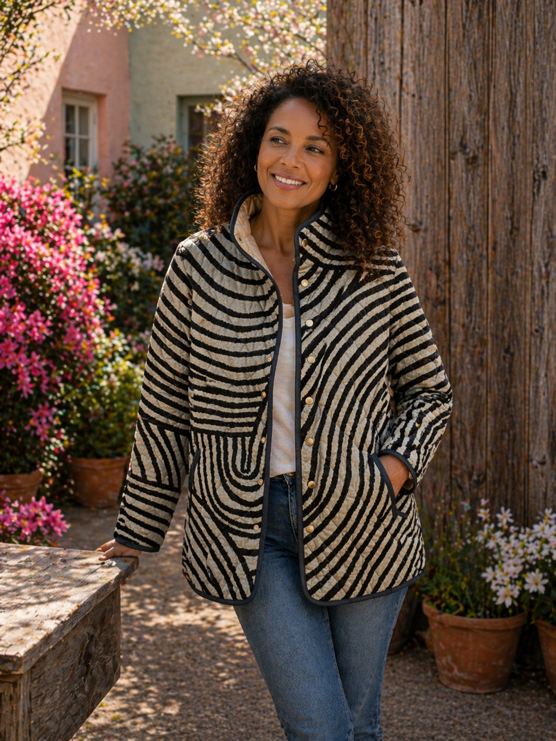Inaya | Retro Print Quilted Jacket