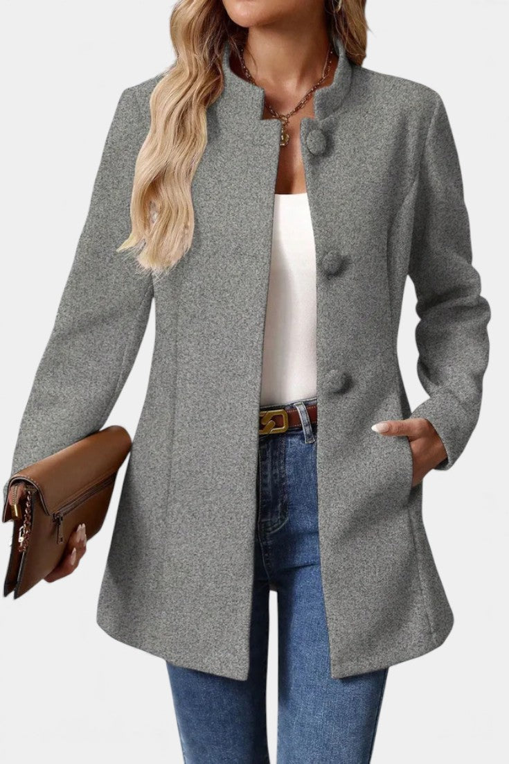 Lyana - High Collar Long Sleeve Coat