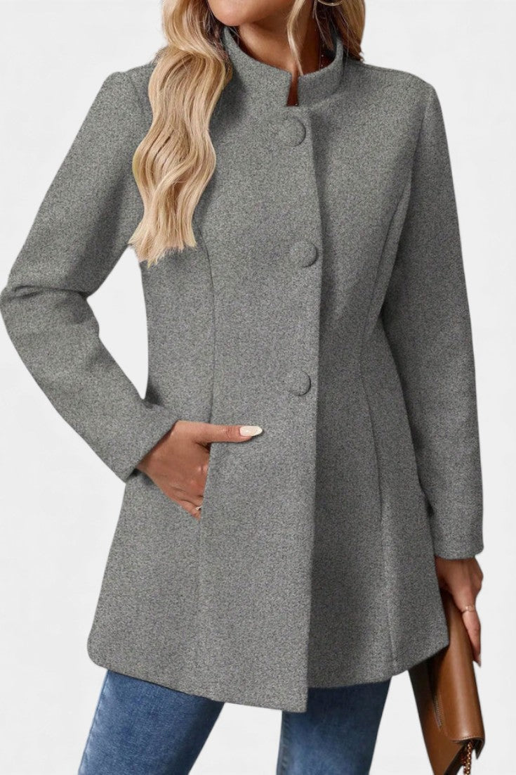 Lyana - High Collar Long Sleeve Coat